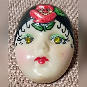 Vintage Tiny Doll Face Hat Lapel Pin BEAUTIFUL! It appears to be 1953 or 1959